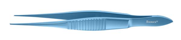 568R 4-138T Elsching Superior Rectus Forceps, 1x2 teeth, 0.50 mm, Straight Shafts, Flat Serrated Handle, Length 108 mm, Titanium