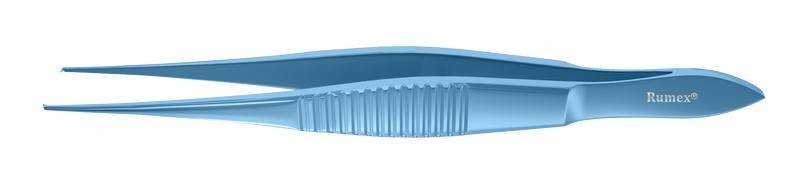 568R 4-138T Elsching Superior Rectus Forceps, 1x2 teeth, 0.50 mm, Straight Shafts, Flat Serrated Handle, Length 108 mm, Titanium