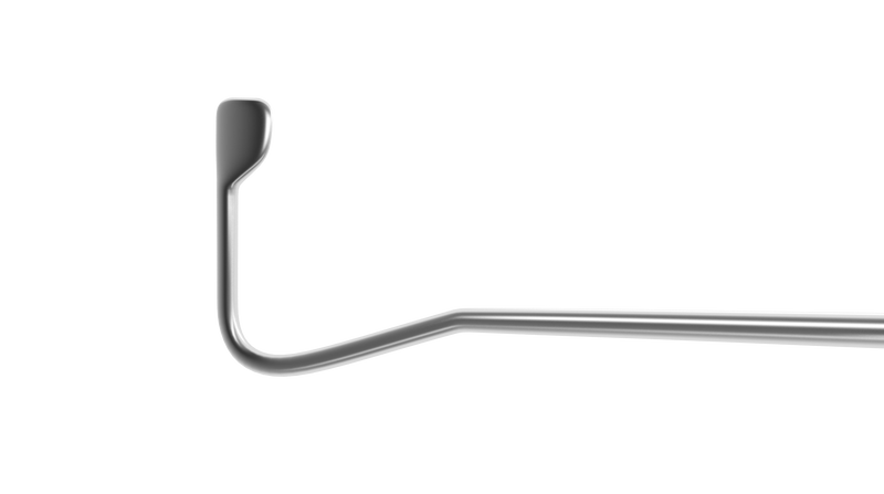 496R 5-0401 Jameson Muscle Hook, 1.50 mm Bulbous Tip, 8.00 mm Flat Hook, Length 128 mm, Flat Titanium Handle