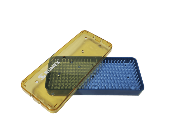999R 18-308 Plastic Sterilization Tray with Silicone Finger Mat, Long, 190.5×63.5×19 mm, 7.5×2.5×0.75″