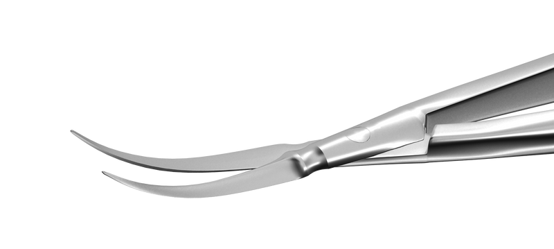 201R 11-062S McPherson-Vannas Curved Iris Scissors, Sharp Tips, 8.00 mm Blades, Round Handle, Length 85 mm, Stainless Steel