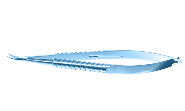 381R 8-070T Barraquer Needle Holder, 12.00 mm Fine Jaws, Curved, with Lock, Long Size, Length 125 mm, Titanium