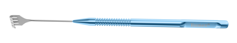 417R 10-014 Knapp Lacrimal Sac Retractor, Blunt 4 x 8.00 mm Four Prongs Tip, Round Serrated Handle, Length 140 mm, Round Titanium Handle