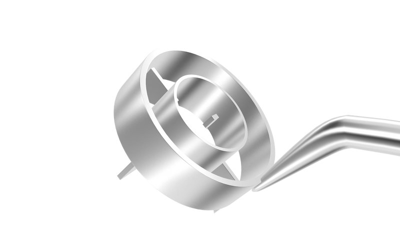 285R 3-195 Velasquez Gravity Corneal Marker for LRI/Toric IOL Implantation, Angled Shaft, 4 Radial Blades for Horizontal and Vertical Axes Marking, 5 mm Diameter Internal Ring, Length 164 mm, Titanium Handle, Stainless Steel Gravity System