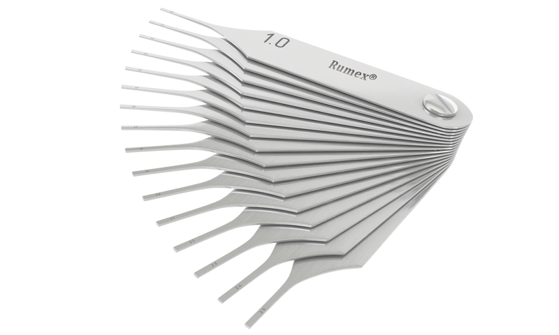 494R 2-062S Rumex Internal Micro Incision Gauges, 16 Blades 1.00-2.50 mm, Length 75 mm, Stainless Steel