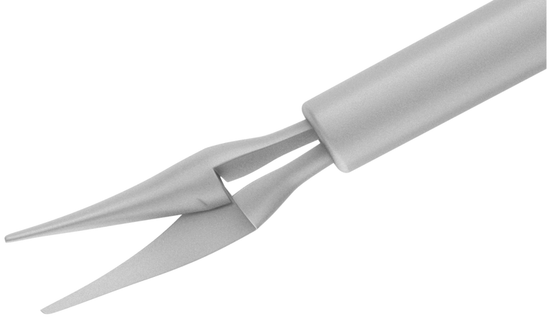 999R 12-209-25H Curved Subretinal Scissors, Attached to a Universal Handle, with RUMEX Flushing System, 25 Ga