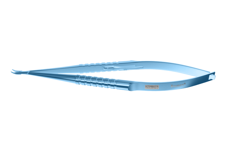 999R 8-024T Barraquer Needle Holder, 8.00 mm Extra Fine Jaws, Curved, with Lock, Small Size, Length 100 mm, Titanium