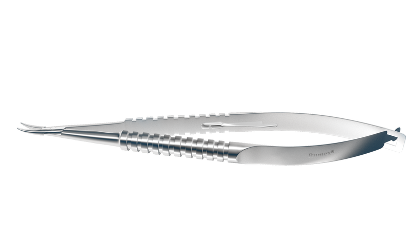 999R 8-040S Barraquer Needle Holder, 12.00 mm Fine Jaws, Curved, with Lock, Medium Size, Length 115 mm, Stainless Steel