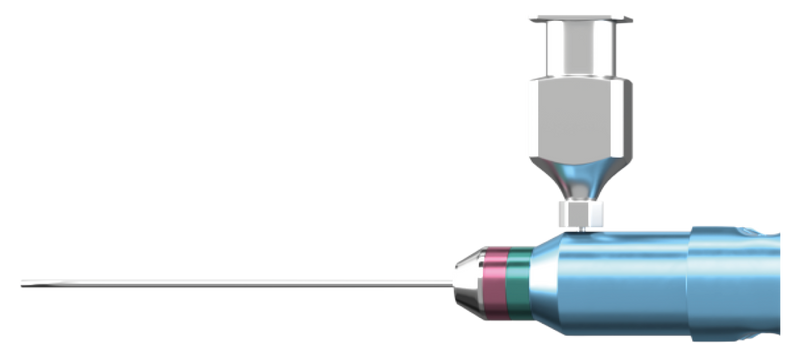 999R 12-301-23H Gripping Forceps with a Sandblasted Platform, Attached to a Universal Handle, with RUMEX Flushing System, 23 Ga